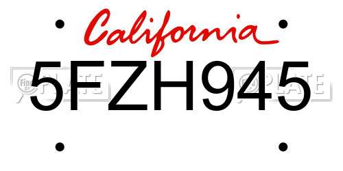 5FZH945 California License Plate
