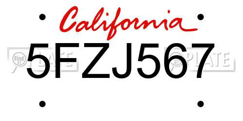 5FZJ567 California License Plate