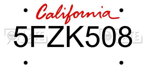 5FZK508 California License Plate