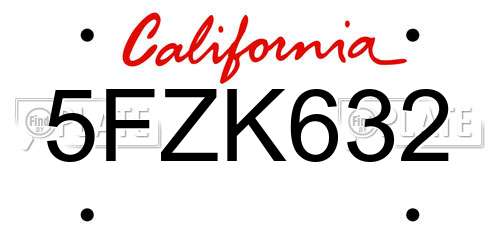 5FZK632 California License Plate