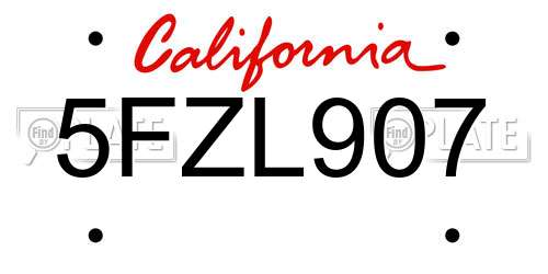 5FZL907 California License Plate
