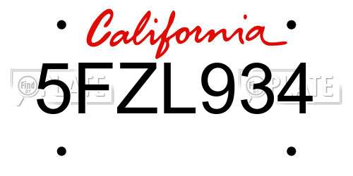 5FZL934 California License Plate