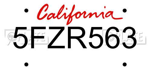 5FZR563 California License Plate