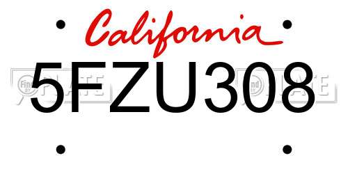 5FZU308 California License Plate
