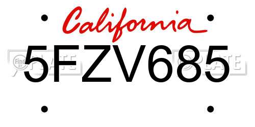 5FZV685 California License Plate