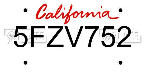 5FZV752 California License Plate
