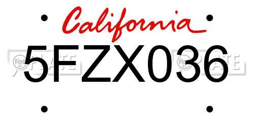 5FZX036 California License Plate