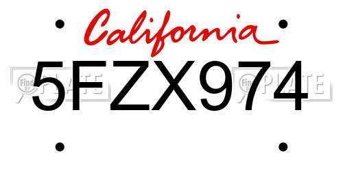 5FZX974 California License Plate