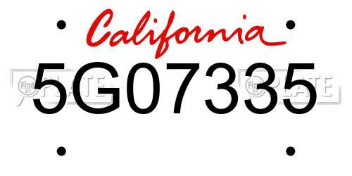 5G07335 California License Plate