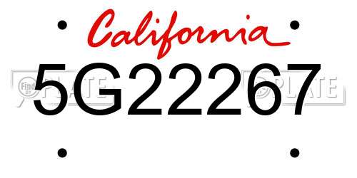 5G22267 California License Plate
