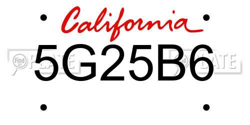 5G25B6 California License Plate