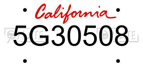 5G30508 California License Plate