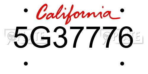 5G37776 California License Plate