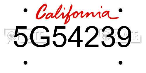 5G54239 California License Plate