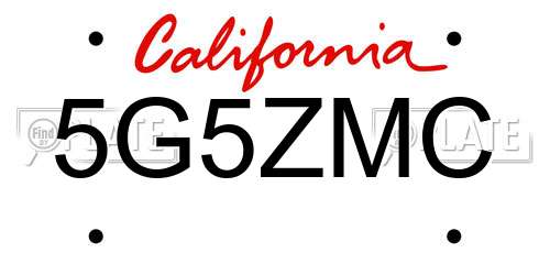 5G5ZMC California License Plate