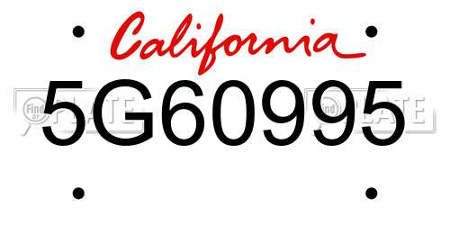5G60995 California License Plate
