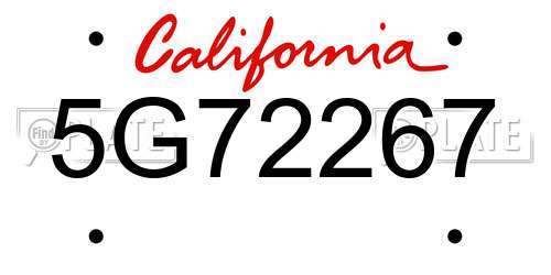 5G72267 California License Plate