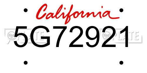 5G72921 California License Plate