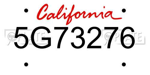 5G73276 California License Plate