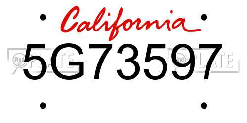 5G73597 California License Plate