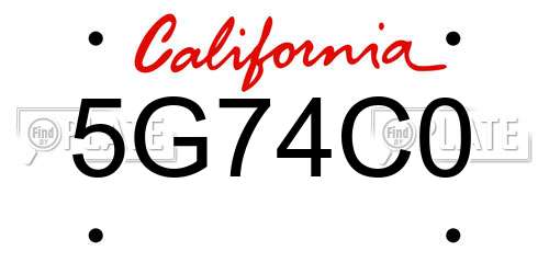 5G74C0 California License Plate