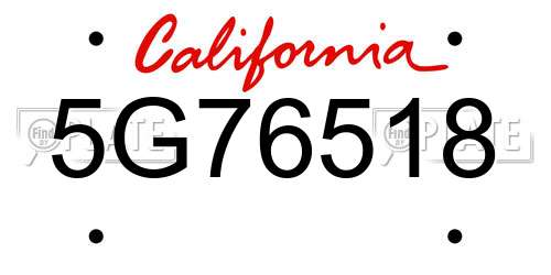 5G76518 California License Plate
