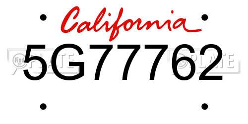 5G77762 California License Plate