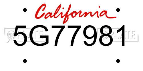 5G77981 California License Plate