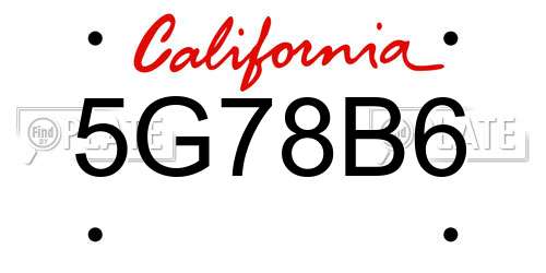 5G78B6 California License Plate