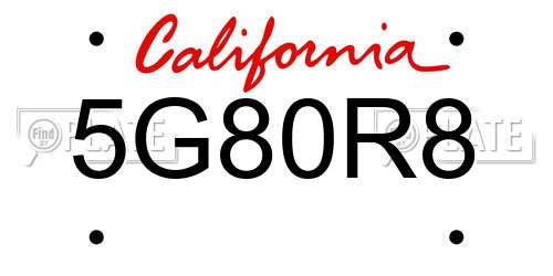 5G80R8 California License Plate