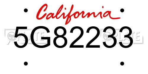 5G82233 California License Plate