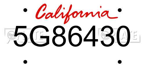 5G86430 California License Plate