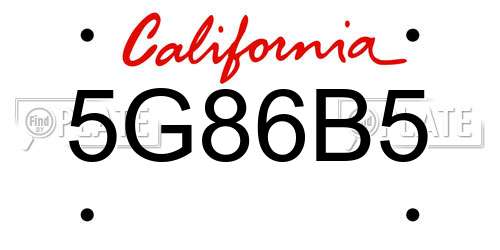 5G86B5 California License Plate