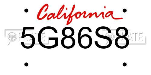 5G86S8 California License Plate