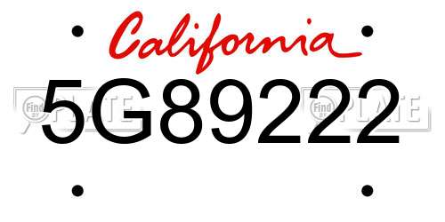 5G89222 California License Plate