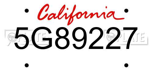 5G89227 California License Plate