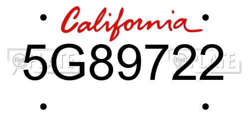 5G89722 California License Plate