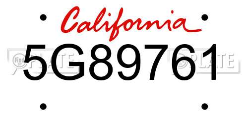 5G89761 California License Plate