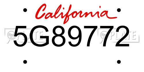 5G89772 California License Plate