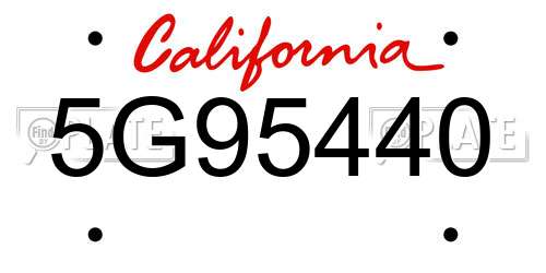 5G95440 California License Plate