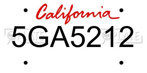 5GA5212 California License Plate