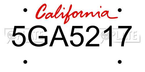 5GA5217 California License Plate