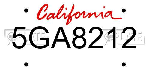 5GA8212 California License Plate