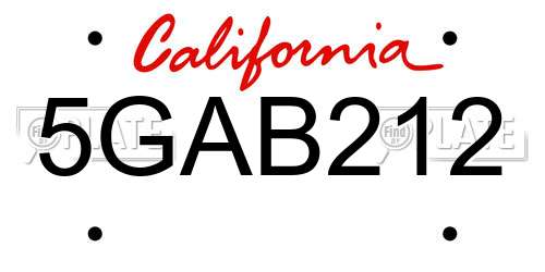 5GAB212 California License Plate