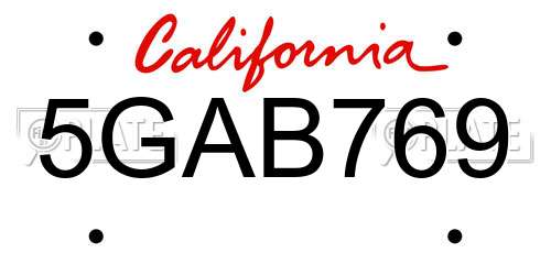 5GAB769 California License Plate
