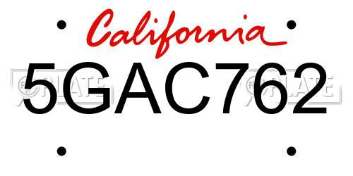 5GAC762 California License Plate