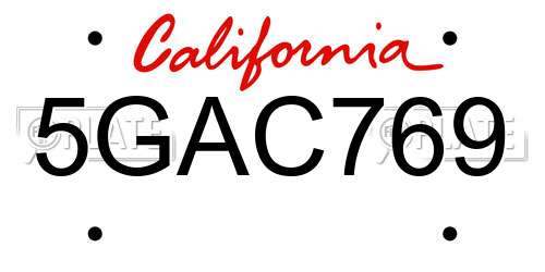 5GAC769 California License Plate