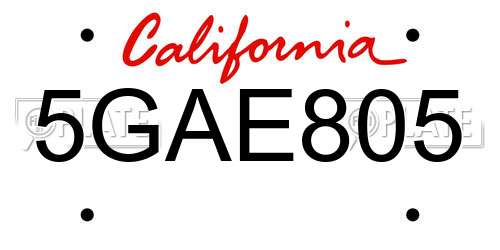 5GAE805 California License Plate