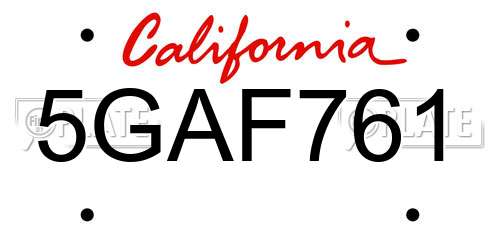 5GAF761 California License Plate