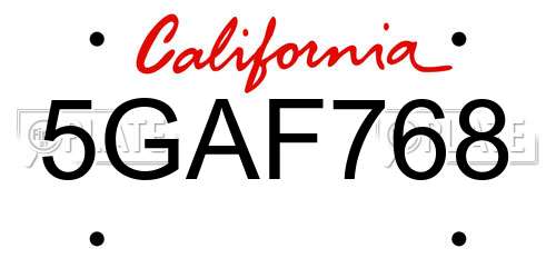 5GAF768 California License Plate
